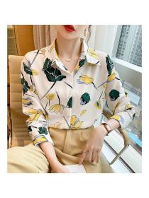 Korean style Retro fashion printed Long sleeve blouse 
