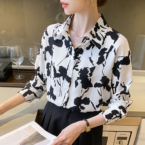 Korean style Retro fashion Black printed Chic blouse