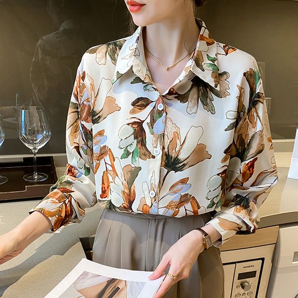 Korean style Chic Printed Loose Chiffon Long sleeve blouse