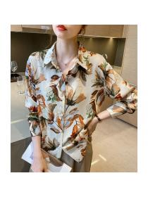 Korean style Chic Printed Loose Chiffon Long sleeve blouse 