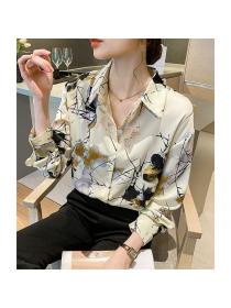 Korean style Chic Ink Printed Loose Chiffon Long sleeve blouse 