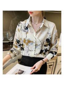 Korean style Chic Ink Printed Loose Chiffon Long sleeve blouse 