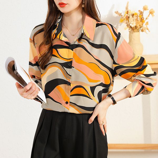 Korean style Chic Polo collar Long sleeve blouse
