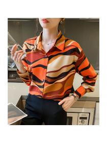 Korean style Chic Polo collar Long sleeve blouse 