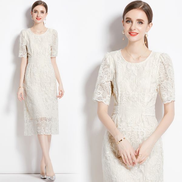 European style Fashion Lace Embroidery Long dress