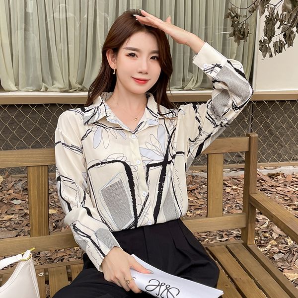 Korean style Fashion Printed Satin Blouse for women