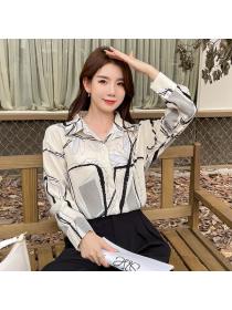 Korean style Fashion Printed Satin Blouse for women