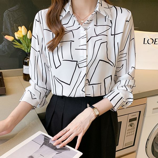 Korean style Polo collar Elegant Long sleeve blouse