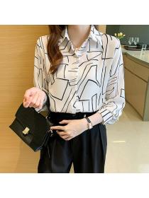 Korean style Polo collar Elegant Long sleeve blouse 