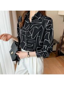 Korean style Polo collar Elegant Long sleeve blouse 
