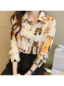 Korean style Polo collar Ol  Loose Shirt for women