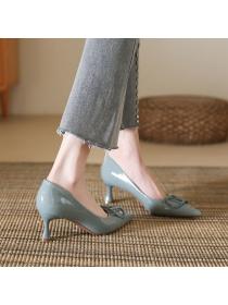 Korean style Summer Simple Fashion genuine leather Pointed shoes 