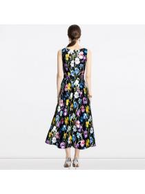 European style Summer Sleeveless High waist A-line dress 