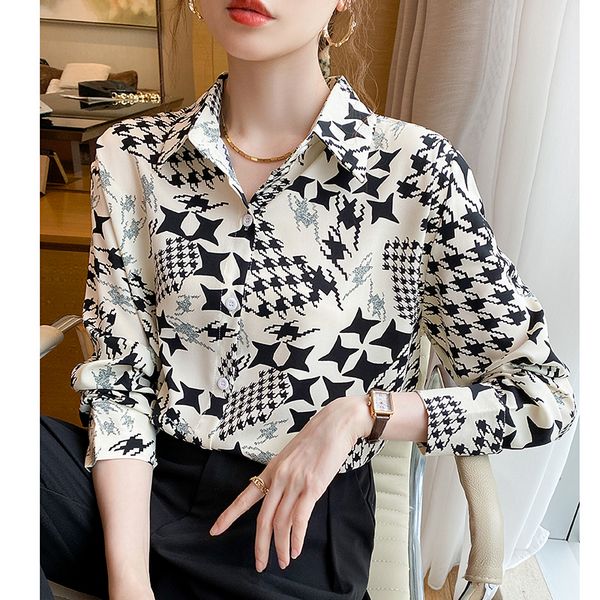 Korean style Fashion Printed Chiffon Long sleeve Blouse