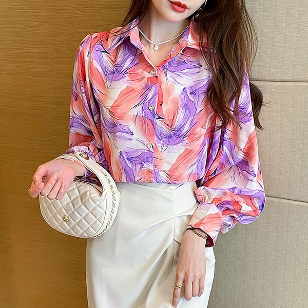 Korean style Fashion Lantern sleeve Printed Blouse
