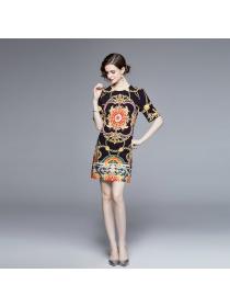 European style luxury Round collar Short sleeve dress 
