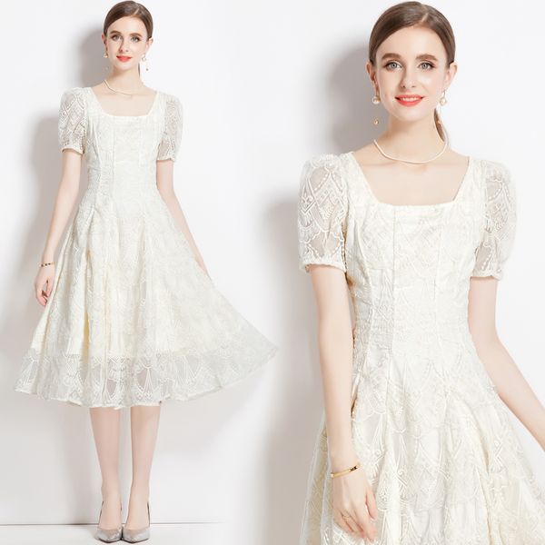 European style luxury Summer White Lace dress