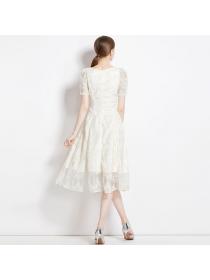 European style luxury Summer White Lace dress 
