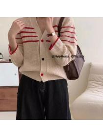 Korean style V collar Stripe Knitting Cardigans 