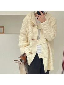 Korean style Winter warm Hooded Loose Knitting Cardigans 