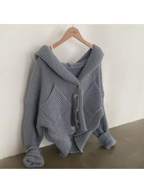 Korean style Chic Winter warm Hooded Loose Knitting Cardigans 