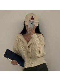 Korean style Chic Winter warm Hooded Loose Knitting Cardigans 