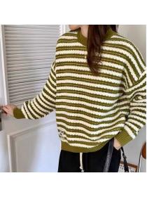 Korean style Stripe Matching Knitting Pullover