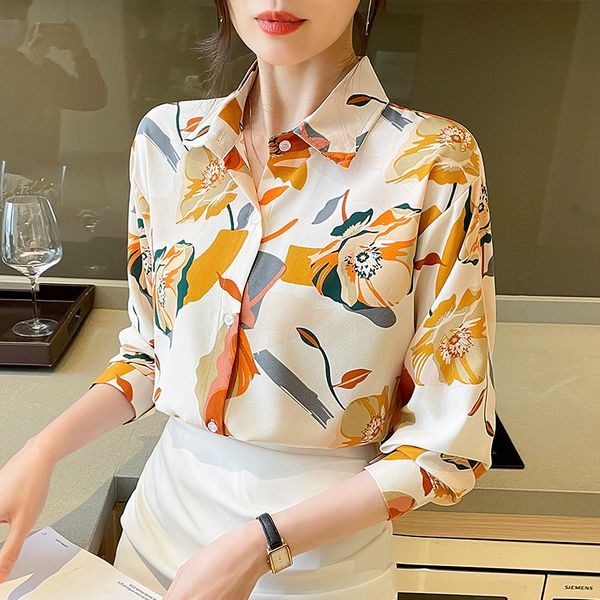 Korean style Retro Printed Chiffon Long sleeve blouse