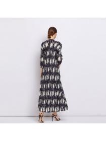 European style Retro Fashio Leopard printed Pleated dress 