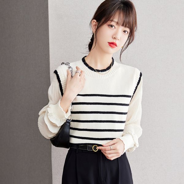Korean style Round collar Stripe Pullovers