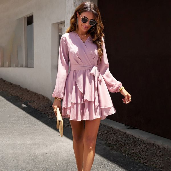 European style Solid color Sexy Long sleeve dress