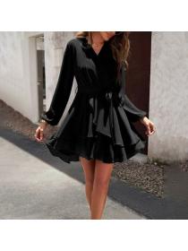 European style Solid color Sexy Long sleeve dress 