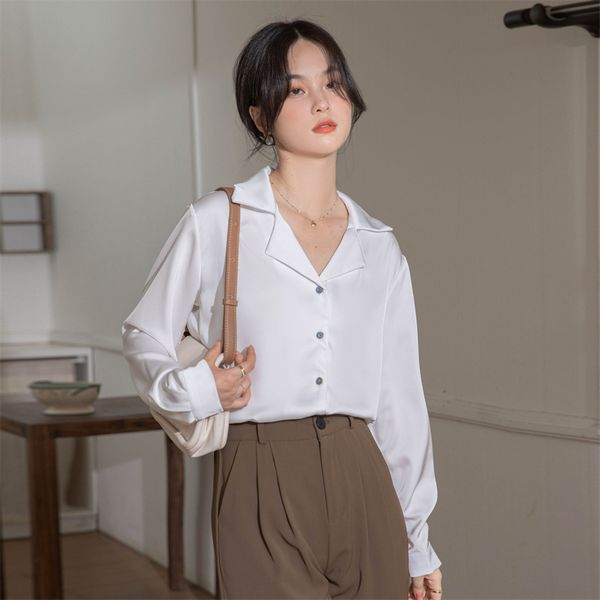 Korean style Autumn fashion White Blouse for women