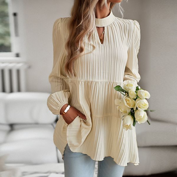 European style Elegant Round collar Long sleeve blouse