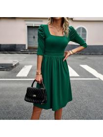 European style Autumn fashion Solid color Elegant dress 