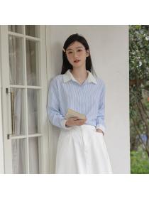 Korea style Chic Loose Stripe Long sleeve blouse 
