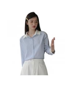 Korea style Chic Loose Stripe Long sleeve blouse 