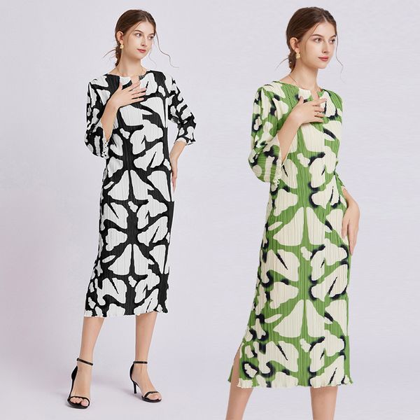 European style Retro fashion Leopard print Long dress