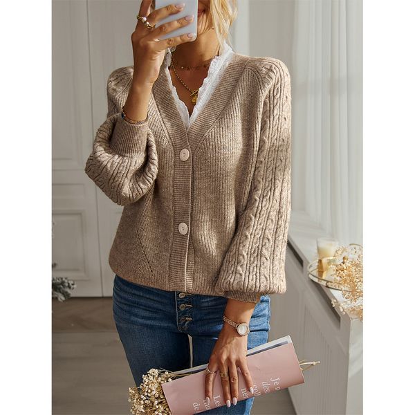 European style Autumn fashion Casual Solid color Cardigans