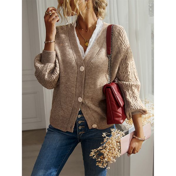 European style Autumn fashion Casual Solid color Cardigans