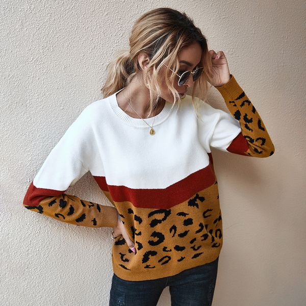 European style Autumn fashion Casual Leapard print Sweater