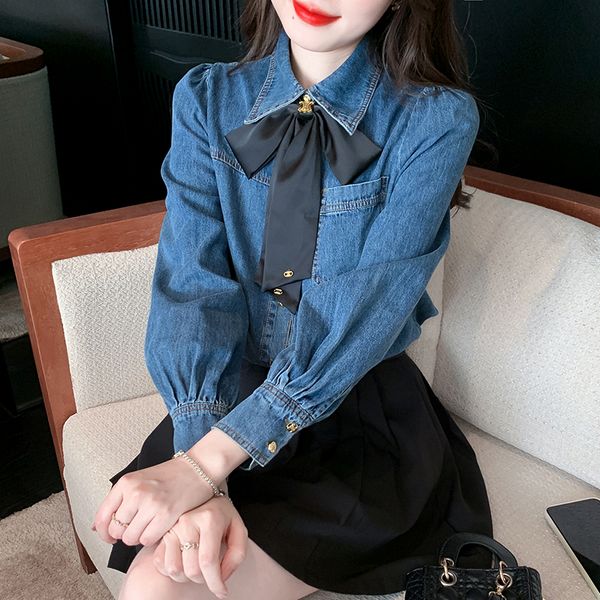 Korea style Fashion Matching Denim blouse