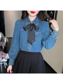 Korea style Fashion Matching Denim blouse 