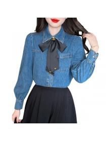 Korea style Fashion Matching Denim blouse 