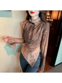 Chinese style Flare sleeve Long sleeve blouse 