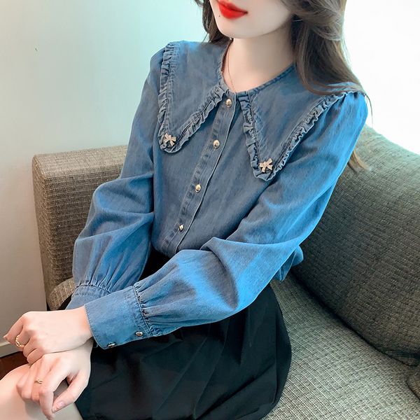 Korea style Matching Denim blouse for women