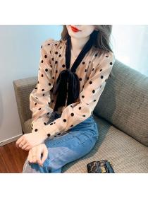 Korea style Fashion V collar Long sleeve Top