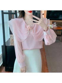 Korea style Fashion Shirt collar Long sleeve blouse 