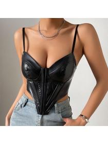 Sexy Low-cot PU Leather Sleeveless Corset for women