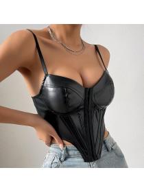 Sexy Low-cot PU Leather Sleeveless Corset for women